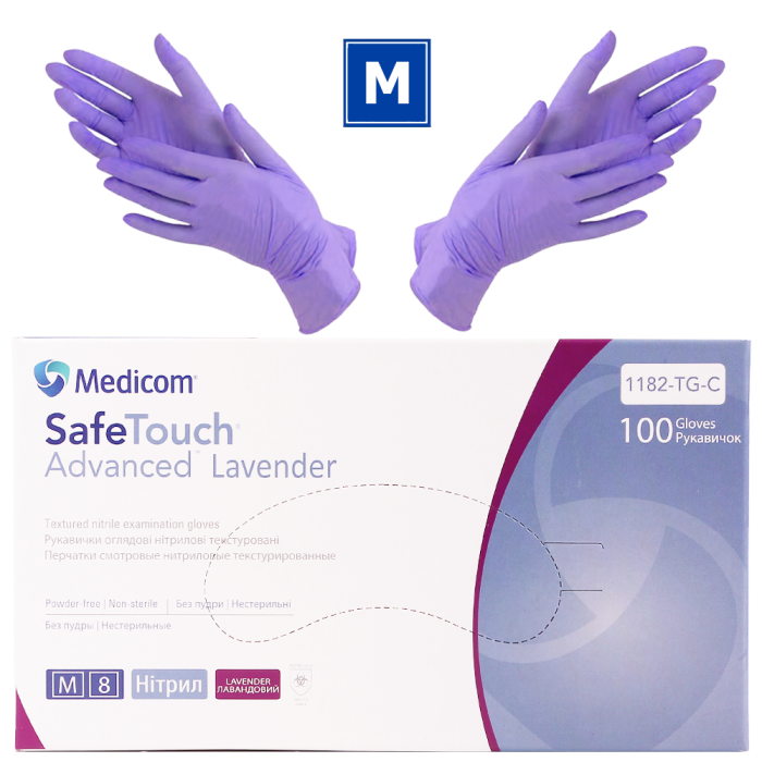 Рукавички нітрилові Medicom SafeTouch Advanced Lavander - 50 пар, розмір M (без пудри) лавандові