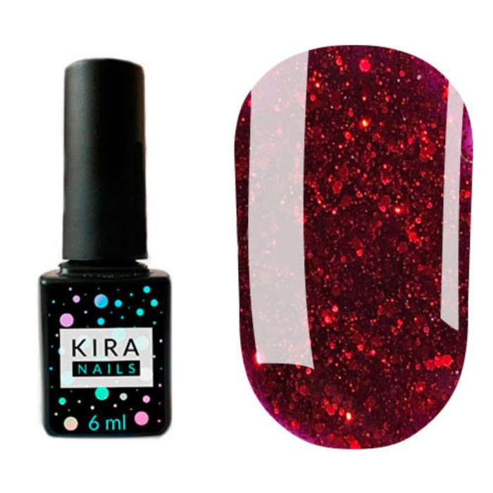 Гель-лак Kira Nails Shine Bright №011 (темно-червоний з блискітками), 6 мл
