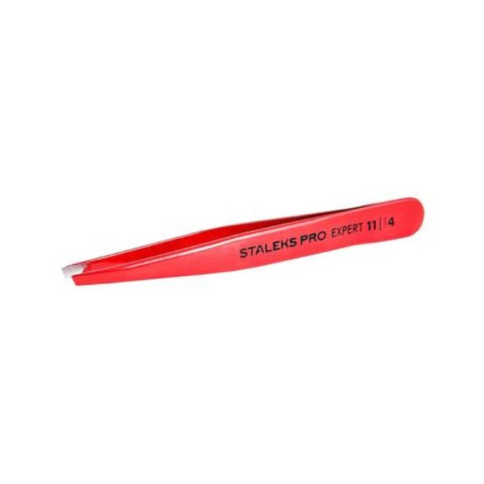 Пінцет для брів Staleks Pro Expert 11 Type 4r (вузькі скошені кромки) (червоний)