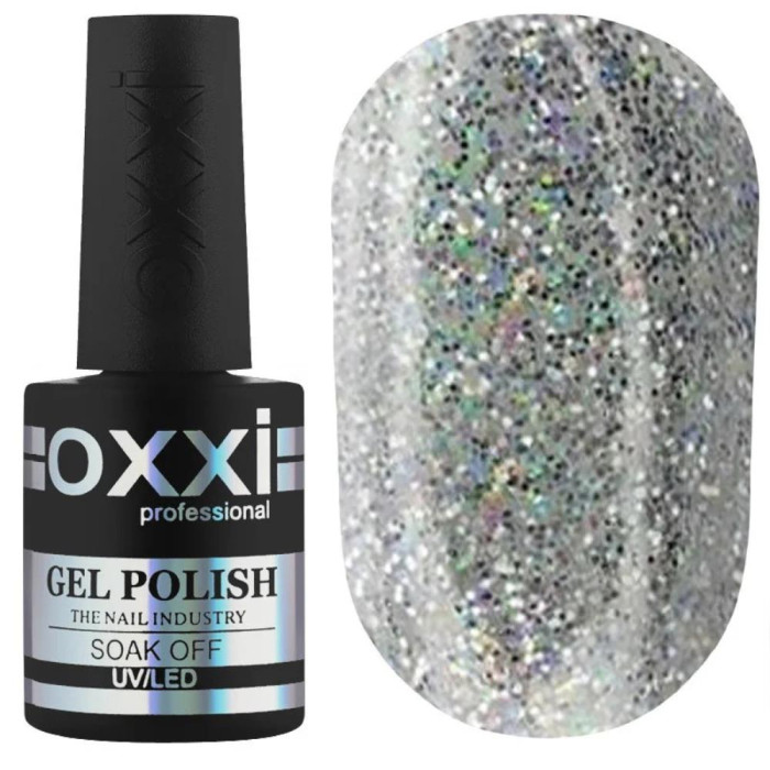 Гель-лак OXXI Professional Opal №02, срібний з різнокольоровими блискітками, 10 мл