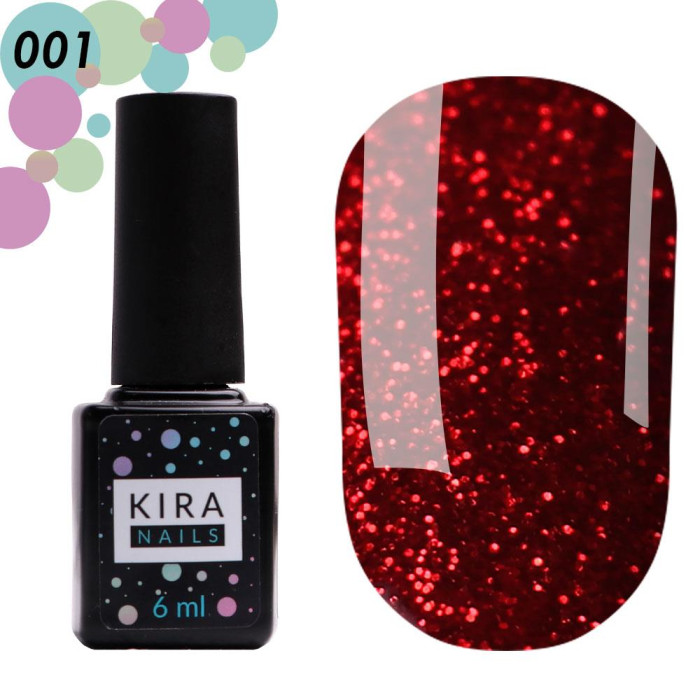 Гель-лак Kira Nails Red Hot Kira Peppers № 001 (рубіновий з яскраво-червоними блискітками), 6 мл