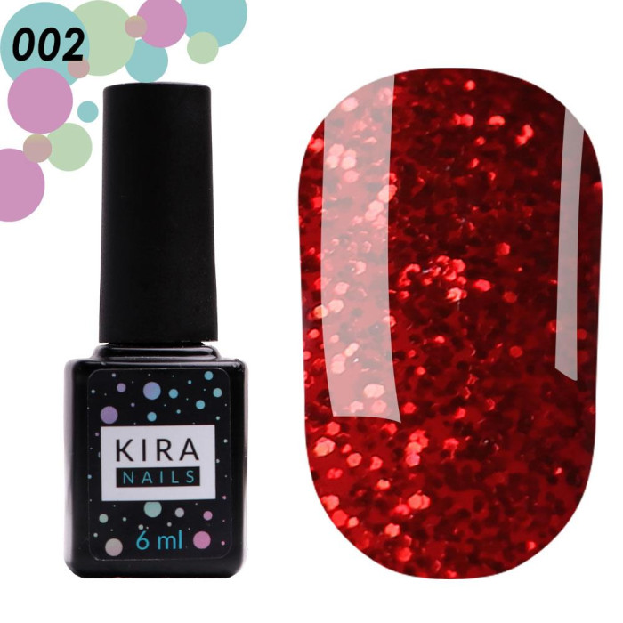 Гель-лак Kira Nails Red Hot Kira Peppers № 002 (червоний з кораловими блискітками), 6 мл