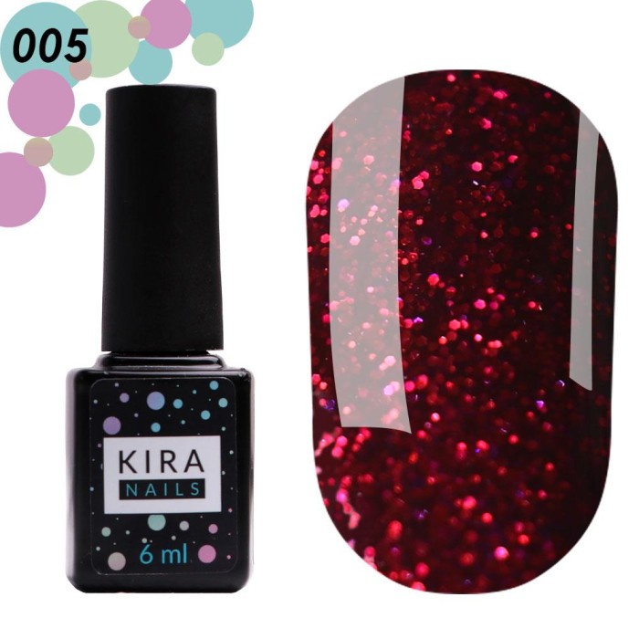 Гель-лак Kira Nails Red Hot Kira Peppers №005 (вишневий з малиновими блискітками), 6 мл