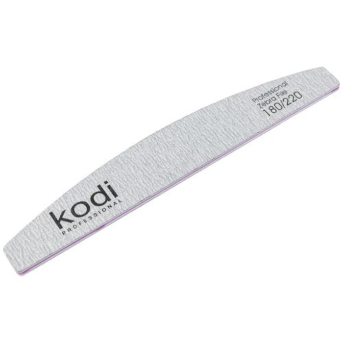 Пилка для нігтів Kodi Professional № 128 Zebra (світло-сіра) 180/220, півмісяць