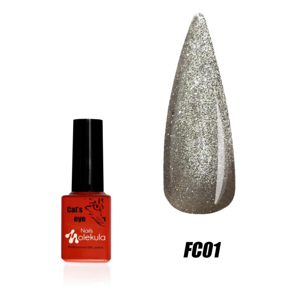 Гель-лак кошачий глаз Molekula Cat's Eye Flash Effect №FC01, светоотражающий серебристый, 6 мл