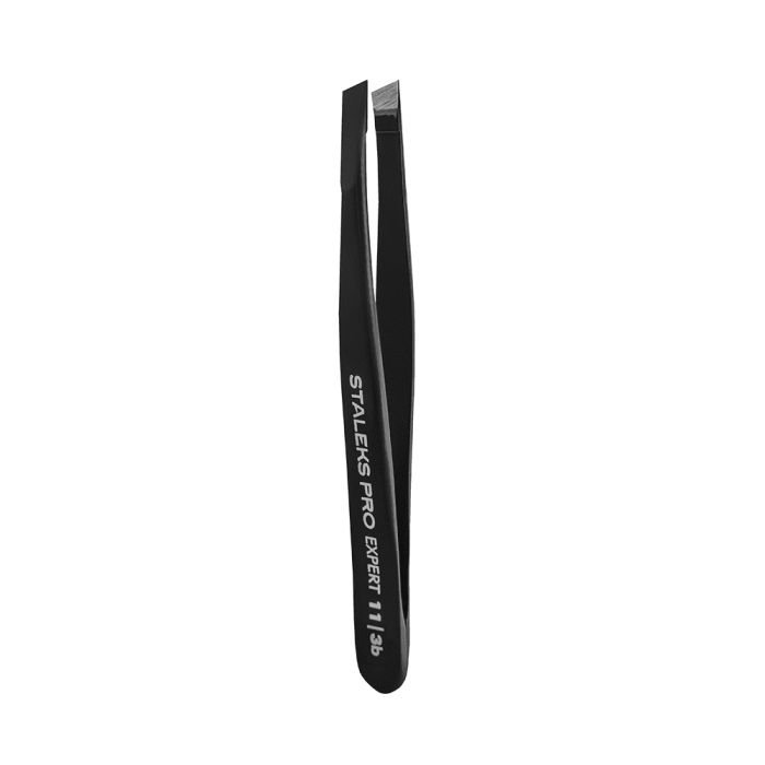 Пінцет для брів Staleks Pro Expert 11 Type 3b (широкі скошені кромки) (чорний)