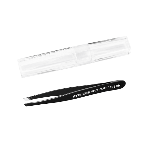 Пинцет для бровей Staleks Pro Expert 11 Type 4b (узкие скошенные кромки) (черный)
