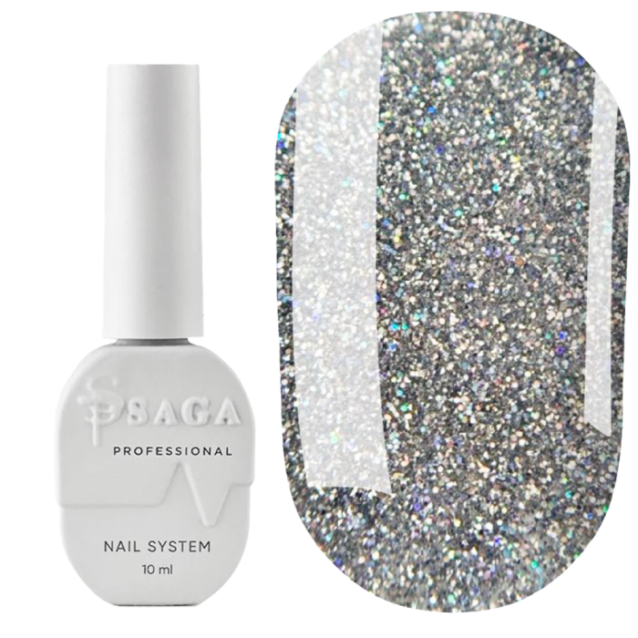 Гель-лак світловідбивний SAGA Professional Fiery Gel №15, голографічно іскристе срібло, 10 мл
