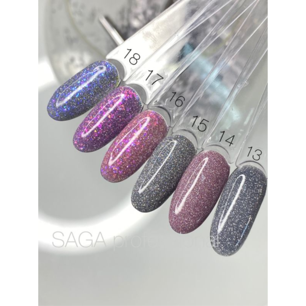 Гель-лак світловідбивний SAGA Professional Fiery Gel №15, голографічно іскристе срібло, 10 мл