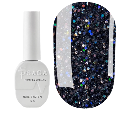 Гель-лак світловідбивний SAGA Professional Fiery Gel №12, голографічний чорний, 10 мл