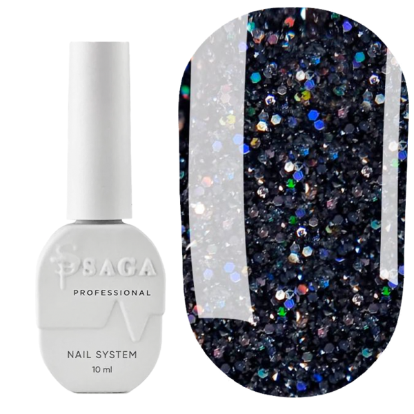 Гель-лак світловідбивний SAGA Professional Fiery Gel №12, голографічний чорний, 10 мл