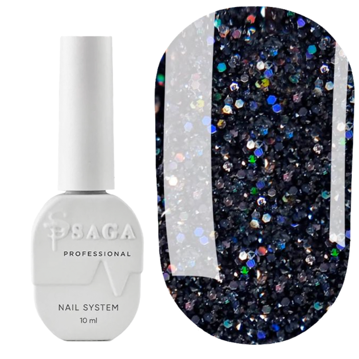 Гель-лак світловідбивний SAGA Professional Fiery Gel №12, голографічний чорний, 10 мл
