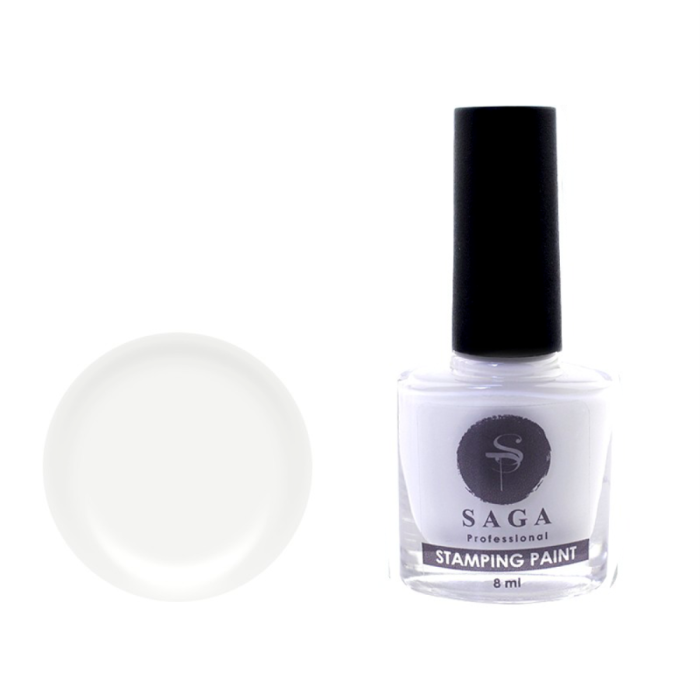 Лак-фарба для стемпінгу Saga Professional Stamping Paint №002 - білий, без липкого шару, 8 мл
