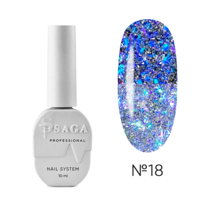 Гель-лак светоотражающий SAGA Professional Fiery Gel №18, сине-серебряный, 10 мл