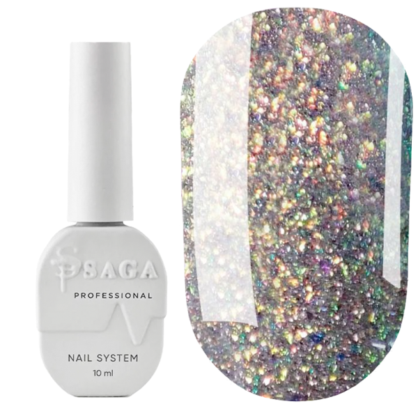 Гель-лак світловідбивний SAGA Professional Fiery Gel №19, зелені пластівці, 10 мл