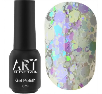 Гель-лак на прозорій основі ART Confetti №C001, з зелено-блакитними конфетті, 6 мл