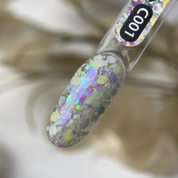 Гель-лак на прозрачной основе ART Confetti №C001, с зелёно-голубыми конфетти, 6 мл