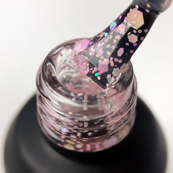 Гель-лак на прозорій основі ART Confetti №C002, з ніжно-рожевими конфетті, 6 мл