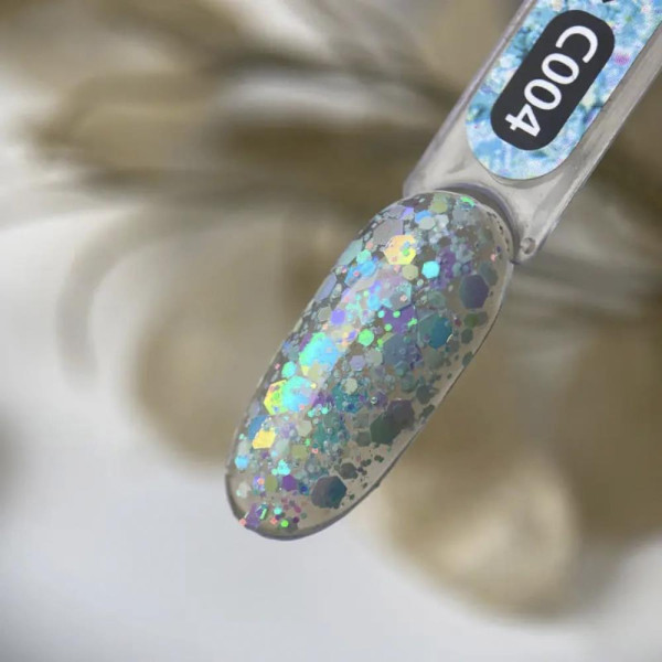 Гель-лак на прозорій основі ART Confetti №C004, з фіолетово-блакитними конфетті, 6 мл