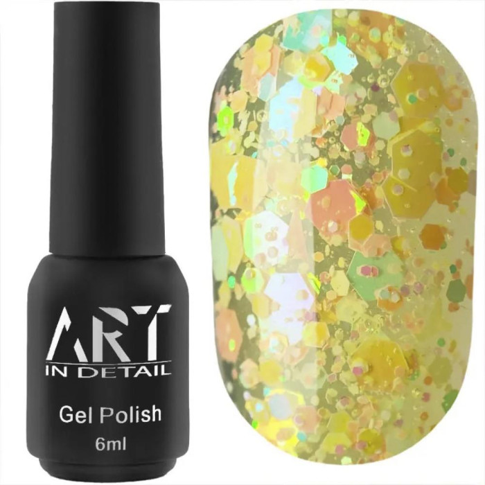Гель-лак на прозорій основі ART Confetti №C005, з жовто-жовтогарячими конфетті, 6 мл