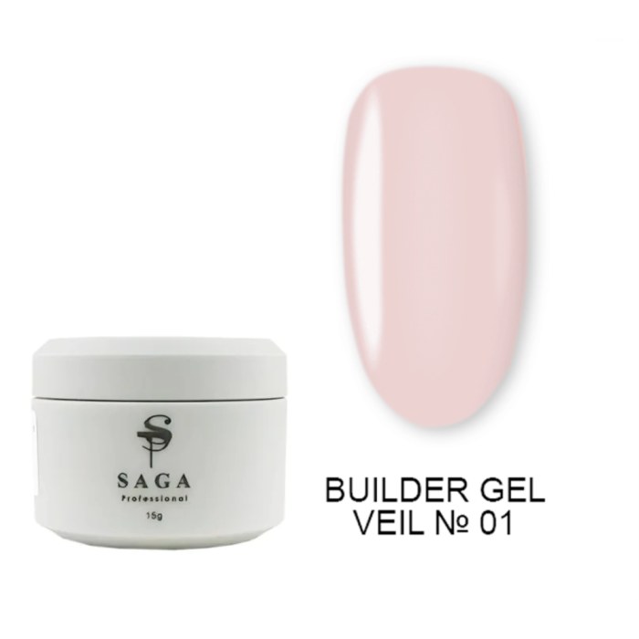 SAGA Professional Builder Gel Veil № 01 Cover Pink - гель для наращиванния, теплый розовый, 15 мл