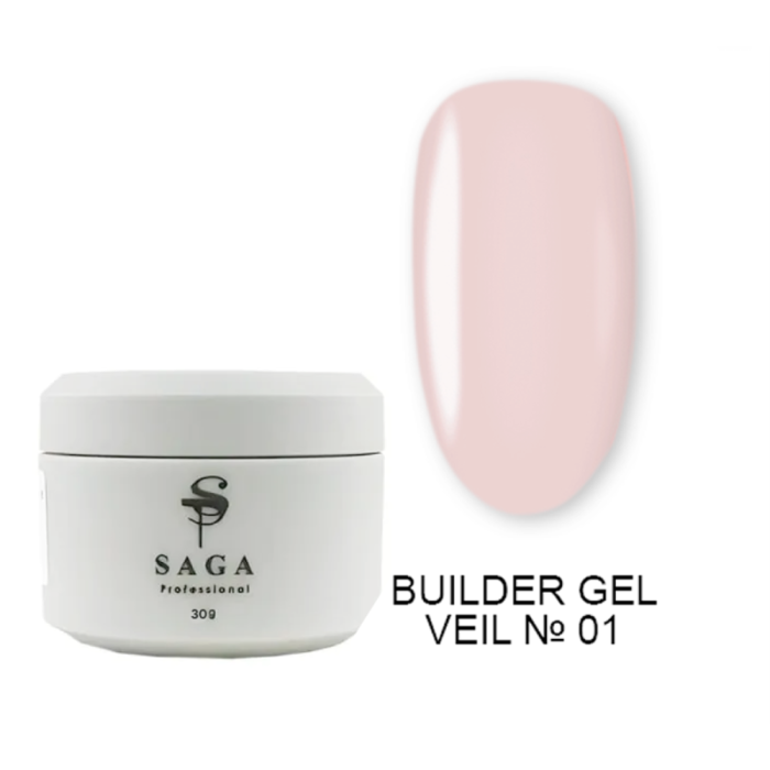 SAGA Professional Builder Gel Veil № 01 Cover Pink - гель для наращиванния, теплый розовый, 30 мл