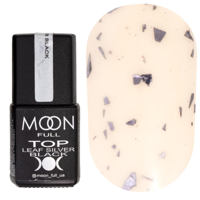 MOON Full Top Leaf Silver Black - топ без липкого слоя (с поталью черное серебро), 8 мл