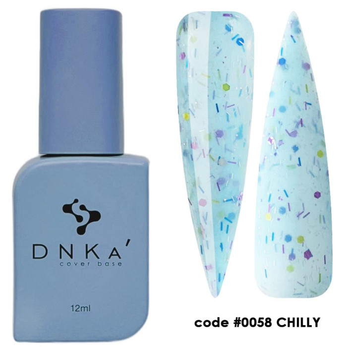 База камуфлююча DNKa Cover Base №0058 Chilly, блакитна з різнобарвним конфетті, 12 мл