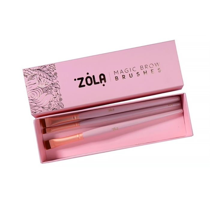ZOLA Magic Brow Brushes - набор кистей светло-розовый для окрашивания бровей профессиональный, 3 шт