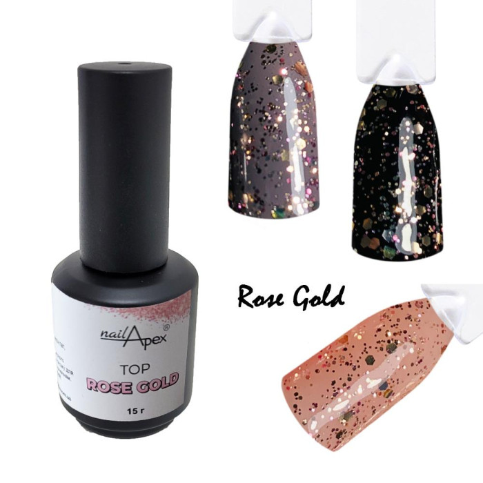 Nailapex Top Rose Gold - топ із пластівцями рожевого золота, 15 г