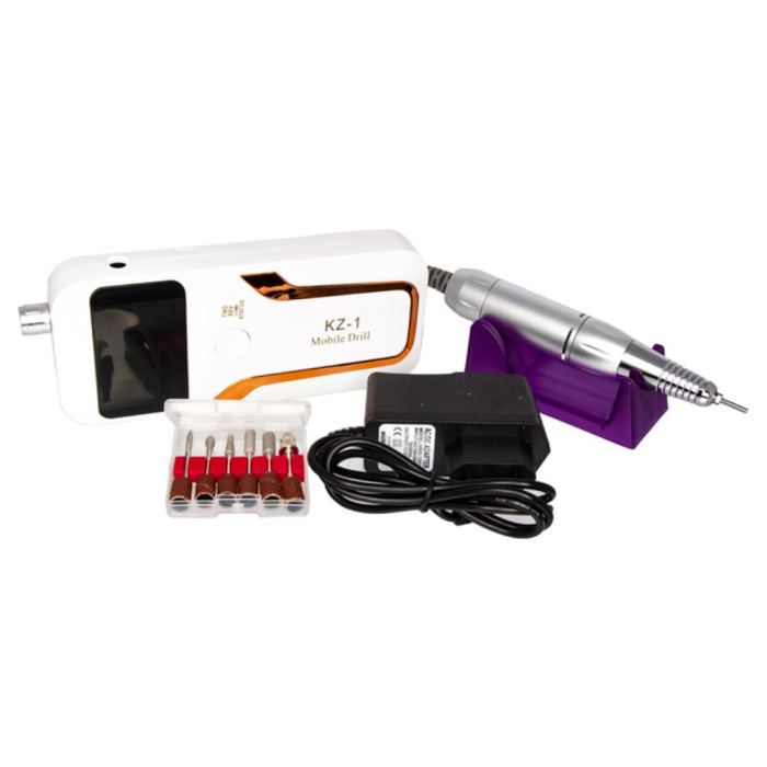 Фрезер для маникюра и педикюра KZ-1 на 65 Вт 35000 оборотов на аккумуляторе, белый