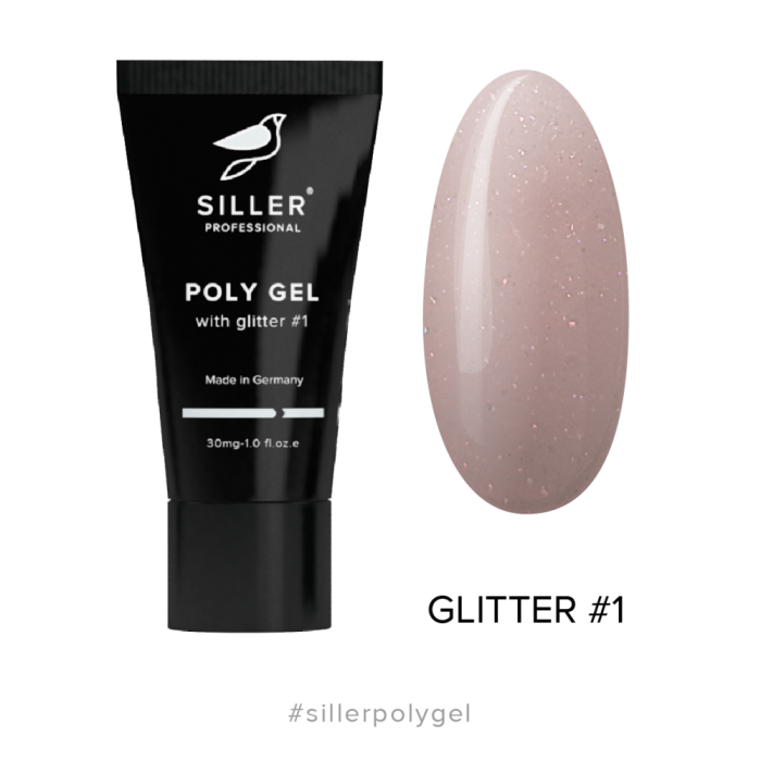 Siller Poly Gel With Glitter № 1 - полигель с глиттером (бледно-персиковый), 30 мл