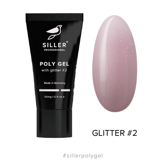 Siller Poly Gel With Glitter № 2 - полигель с глиттером (бледно-розовый), 30 мл