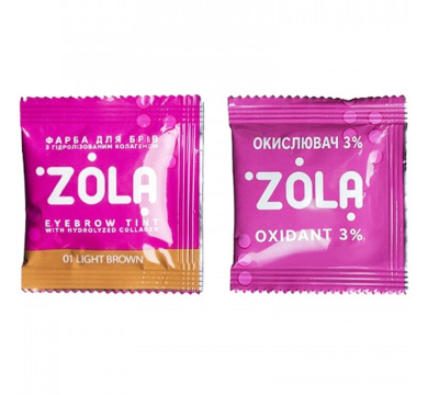 ZOLA Eyebrow Tint With Collagen - фарба для брів із колагеном у саше, (01 Light Brown), 5 мл