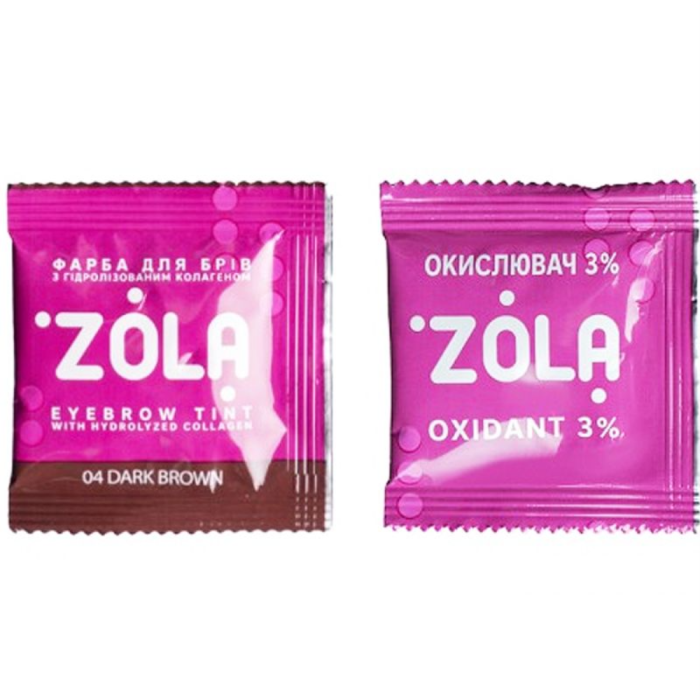 ZOLA Eyebrow Tint With Collagen - фарба для брів із колагеном у саше, (04 Dark Brown), 5 мл