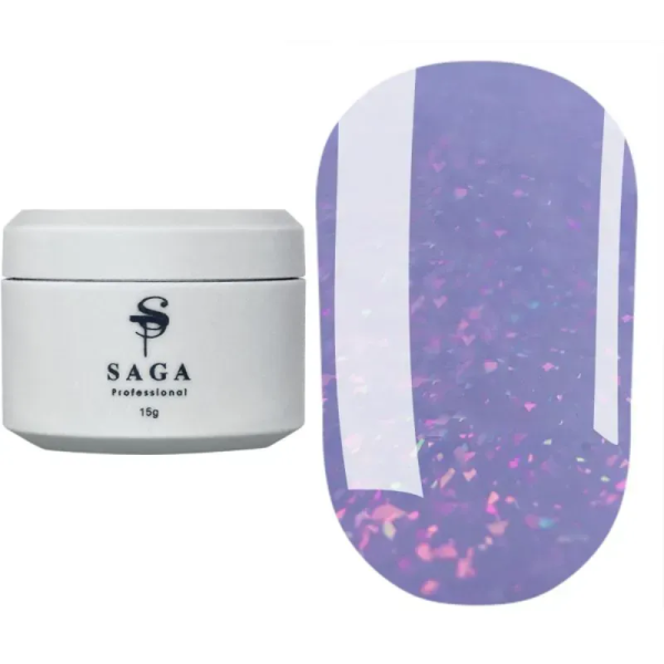 SAGA Professional Builder Gel Magic № 05 - гель для наращиванния с поталью, сиренево-голубой, 15 мл