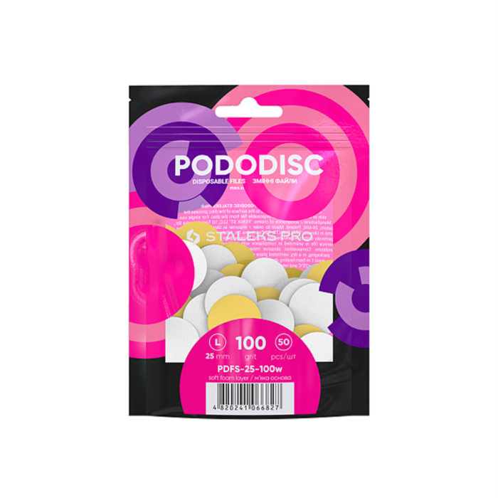 Сменные файлы белые на мягкой основе для педикюрного диска Pododisc Staleks Pro L 100 грит (50 шт.)
