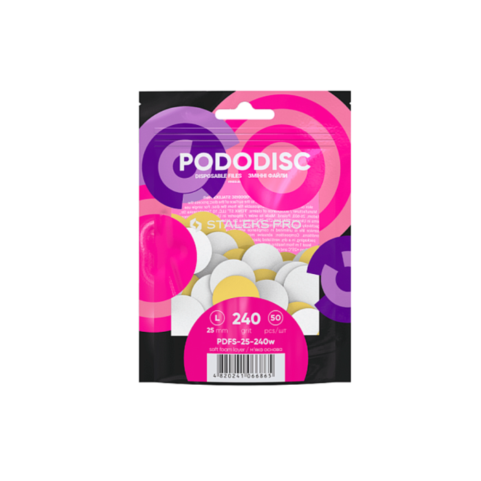 Сменные файлы белые на мягкой основе для педикюрного диска Pododisc Staleks Pro L 240 грит (50 шт.)