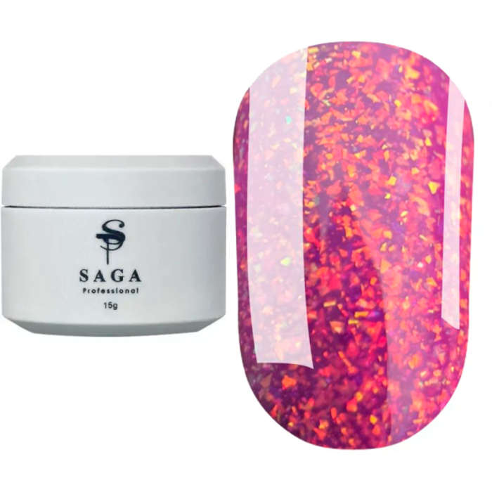 SAGA Professional Builder Gel Magic № 08 - гель для наращиванния с поталью, фуксия, 15 мл