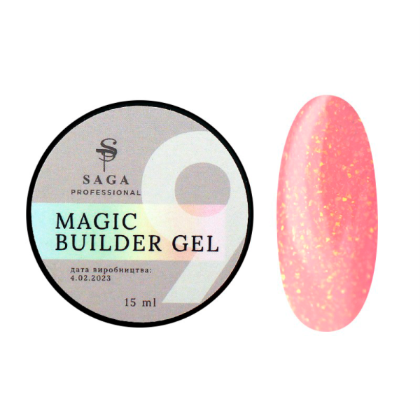 SAGA Professional Builder Gel Magic № 09 - гель для нарощування з поталлю, рожевий персик, 15 мл