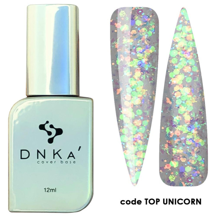 DNKa Top Unicorn - прозорий топ із різнобарвними пластівцями, що переливаються, 12 мл