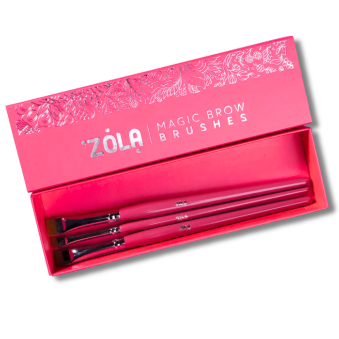 ZOLA Magic Brow Brushes - набор кистей малиновый для окрашивания бровей профессиональный, 3 шт