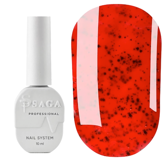 Гель-лак SAGA Professional Black Snow №01, червоний з чорною крихтою, 10 мл