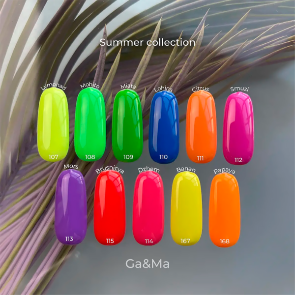 Гель-лак GA&MA Summer Collection №108 Mohito, мохіто, 10 мл