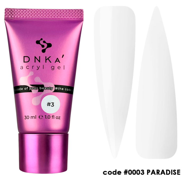 DNKa Acryl Gel №0003 Paradise - акрил-гель у тюбику, білий, 30 мл