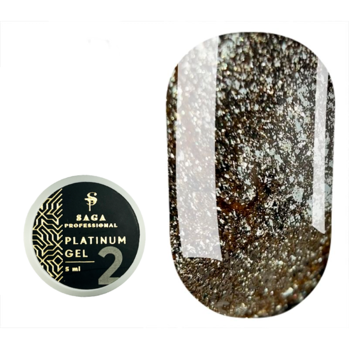 SAGA Platinum Paint № 02 - гель-фарба з поталлю, золотистий, металік, 5 мл