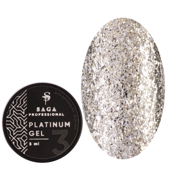 SAGA Platinum Paint № 03 - гель-фарба з поталлю, сріблястий, металік, 5 мл