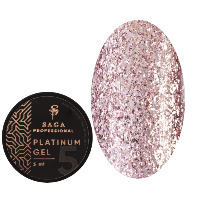 SAGA Platinum Paint № 05 - гель-фарба з поталлю, рожевий, металік, 5 мл