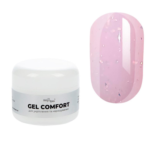 Nailapex Comfort Gel №13 - гель моделирующий без опила, нежно-розовый с блестками, 30 г