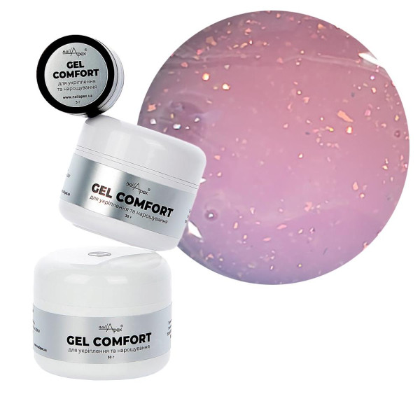 Nailapex Comfort Gel №13 - гель моделюючий без обпилу, ніжно-рожевий з блискітками, 50 г